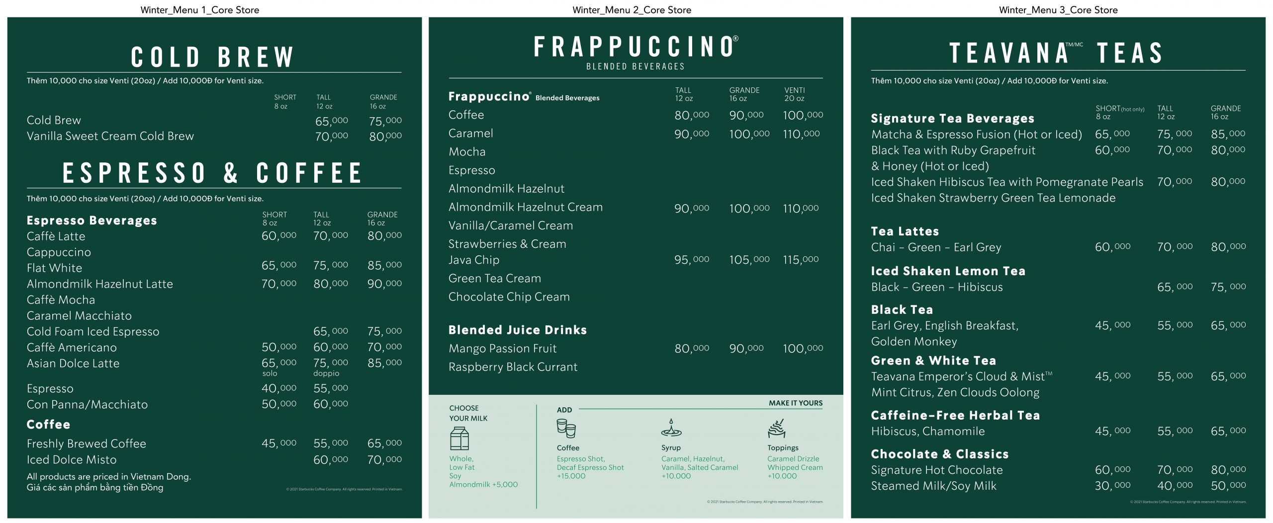 Starbucks menu